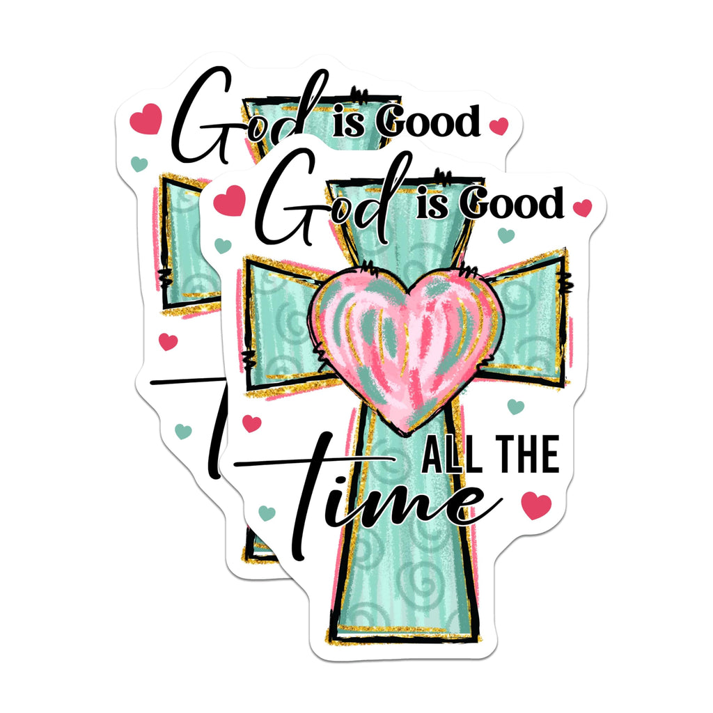 (2 Pack) God is Good All The Time Magnets - Christian Faith Refrigerator Decor - Spiritual Inspirational Heart Cross Art - 5 Inches On Longest Side - Thick Durable Magnet - Made in USA - MAG24022