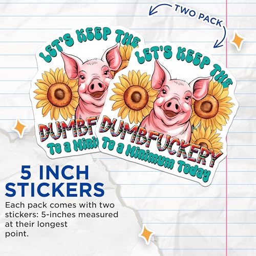 (2 Pack) Funny Pig Stickers - Humor Decals - Sarcastic Quotes - 5" On Longest Side - Sticks to Smooth Flat Surfaces - Made in USA - BMCS9710
