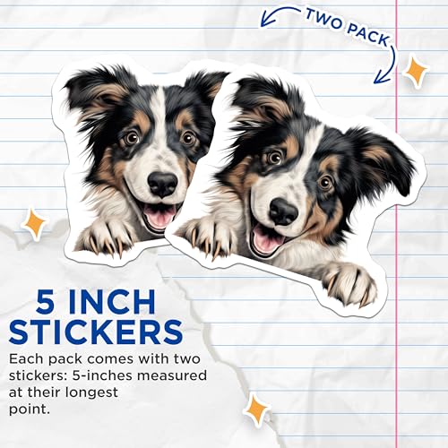 (2 Pack) Happy Dog Face Stickers - Cute Pet Illustration - Adorable Puppy Decal - 5" On Longest Side - Sticks to Smooth Flat Surfaces - Made in USA - BMCS9940