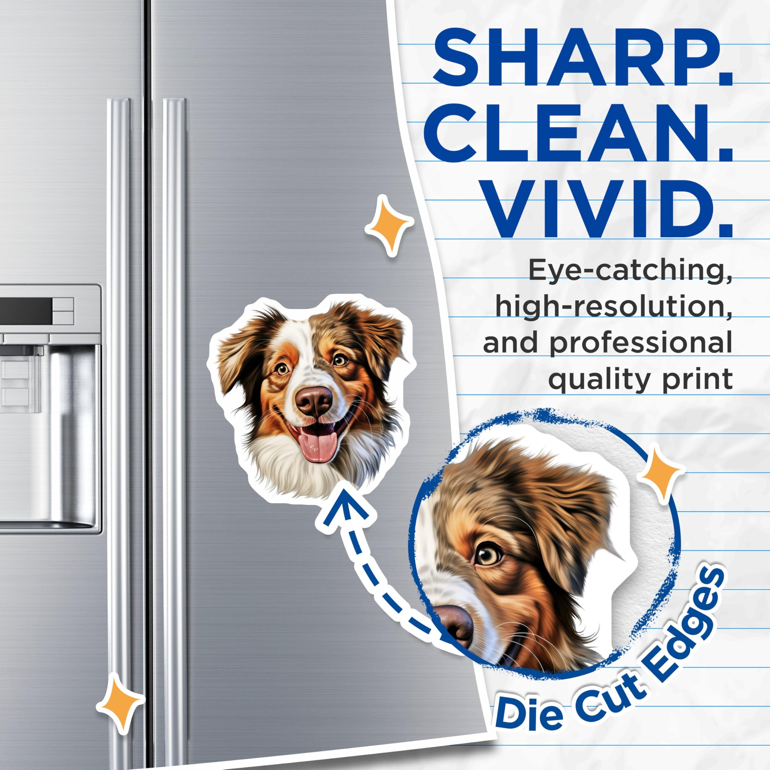 (2 Pack) Happy Australian Shepherd Magnets - Aussie Dog Lover Decor - Pet Owner Refrigerator Magnets - 5 Inches On Longest Side - Thick Durable Magnet - Made in USA - MAG26127