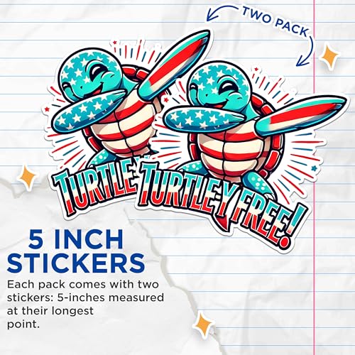 (2 Pack) Turtle Stickers - American Flag Stickers - Animal Stickers - Patriotic Stickers - 5" On Longest Side - Sticks to Any Smooth Flat Surface - Made in USA - BMCS2715