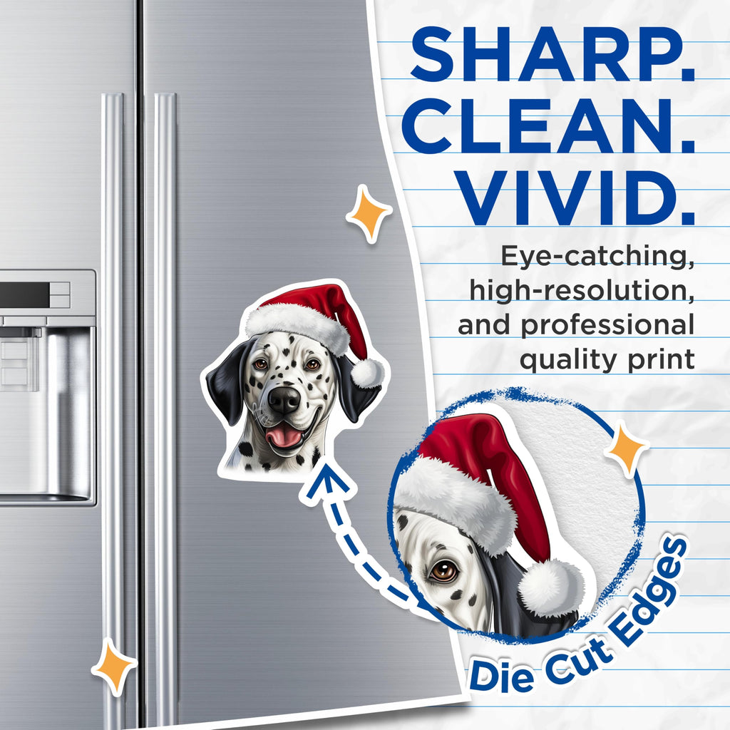 (2 Pack) Christmas Dalmatian Magnets - Santa Hat Dog Decor - Holiday Pet Refrigerator Magnet - 5 Inches On Longest Side - Thick Durable Magnet - Made in USA - MAG25712