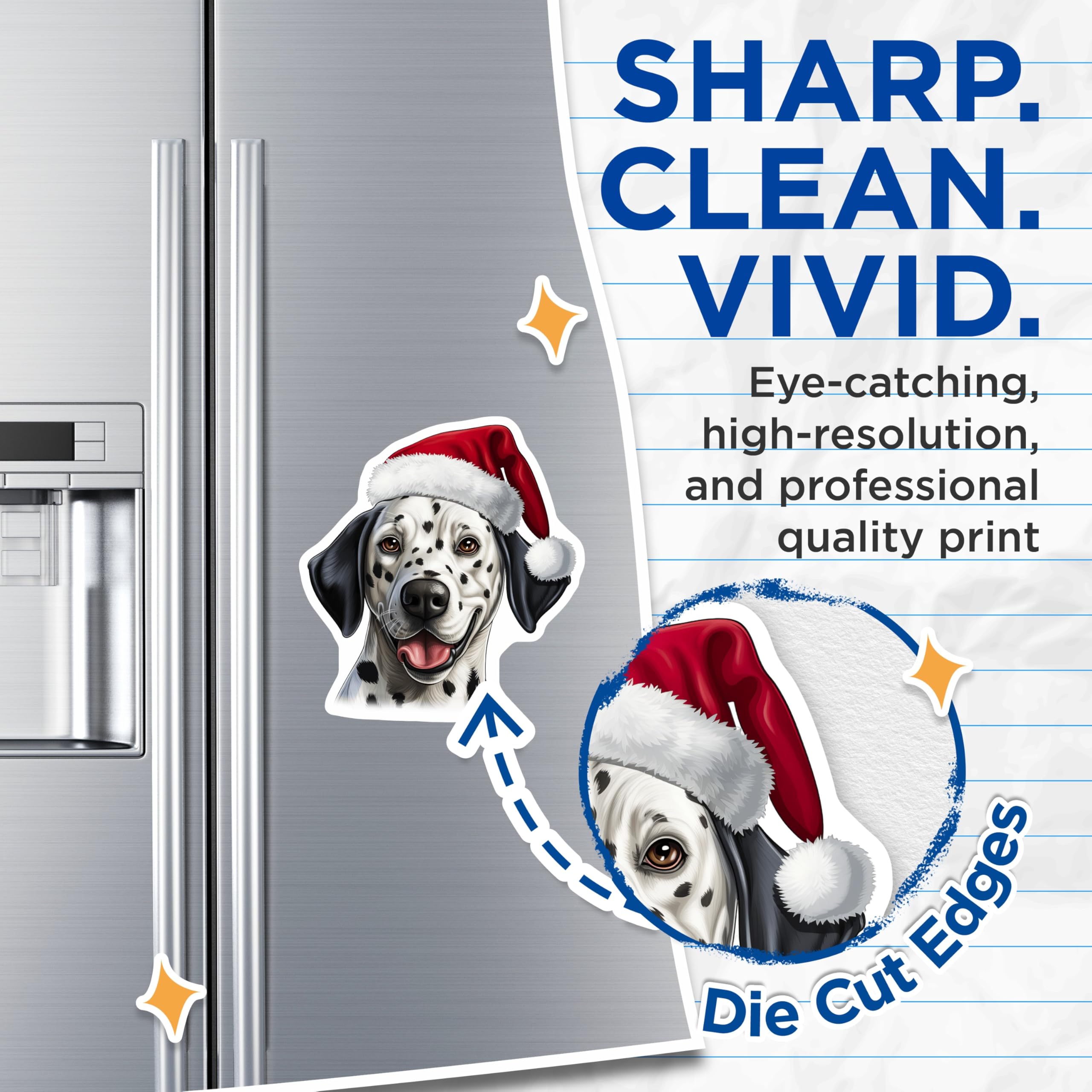 (2 Pack) Christmas Dalmatian Magnets - Santa Hat Dog Decor - Holiday Pet Refrigerator Magnet - 5 Inches On Longest Side - Thick Durable Magnet - Made in USA - MAG25712