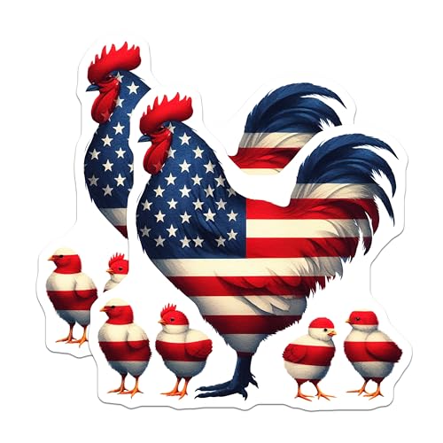 (2 Pack) American Flag Rooster Magnets - Patriotic Animal Magnets - Country Kitchen Decor - 5" On Longest Side - for Cars, Fridges, Toolboxes - Made in USA - MAG7132