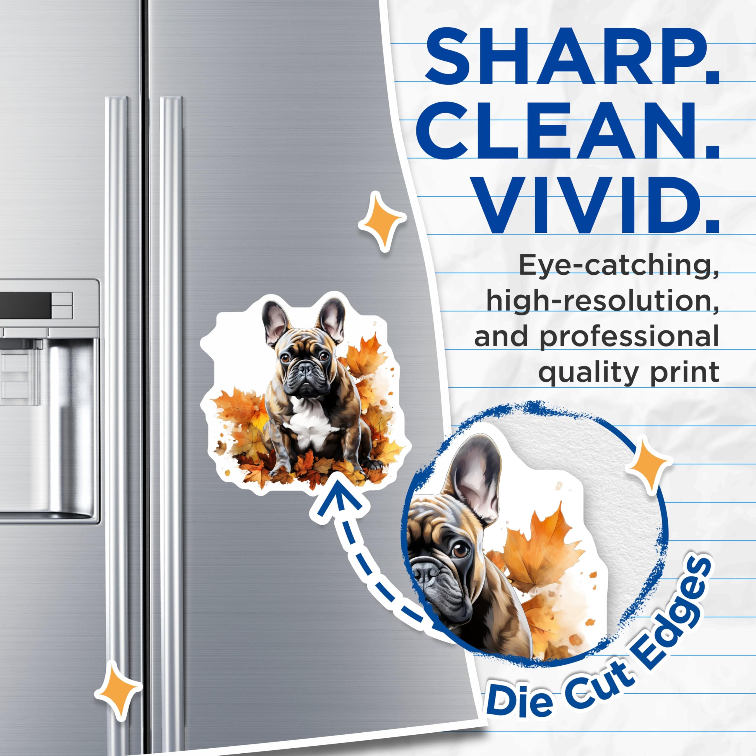 (2 Pack) French Bulldog Magnets - Adorable Autumn Fall Leaves Decor - Brindle Frenchie Dog Lover Refrigerator Magnets - 5 Inches On Longest Side - Thick Durable Magnet - Made in USA - MAG24955