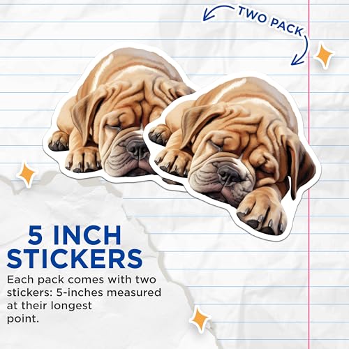 (2 Pack) Cute Dog Stickers - Sleeping Puppy Decal - Adorable Animal Art - 5" On Longest Side - Sticks to Smooth Flat Surfaces - Made in USA - BMCS9893