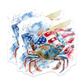 (2 Pack) Patriotic Crab Stickers - American Flag Art - Coastal Decor Stickers - 5" On Longest Side - Sticks to Smooth Flat Surfaces - Made in USA - BMCS6956