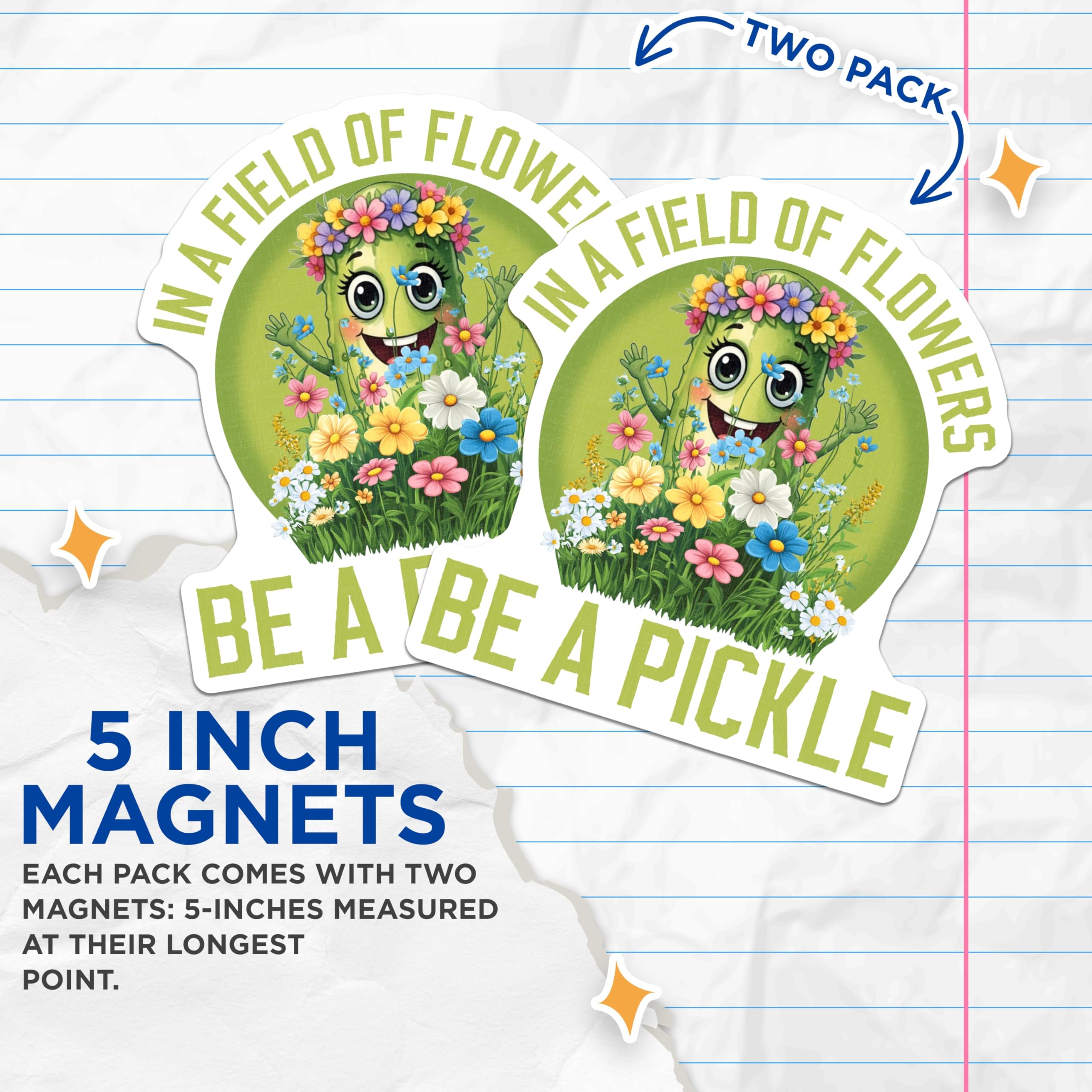 (2 Pack) Pickle Flower Crown Magnets - Cute Pickle Art - Funny Refrigerator Decor - 5" On Longest Side - Premium Magnet - for Cars, Refrigerators, Toolboxes, Lockers - Made in USA - MAG16962