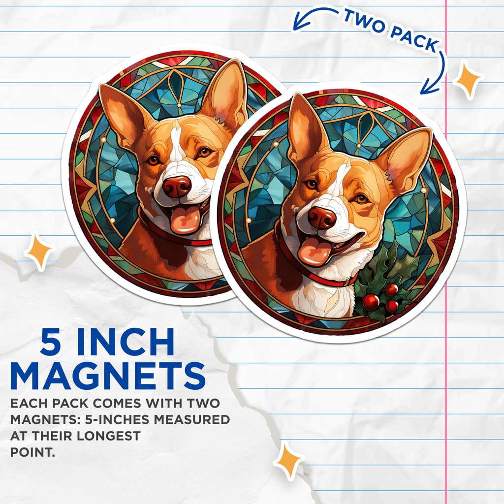 (2 Pack) Christmas Corgi Magnets - Stained Glass Holiday Dog Art - Festive Refrigerator Decor - Pet Lover Collectible - 5 Inches On Longest Side - Thick Durable Magnet - Made in USA - MAG24295
