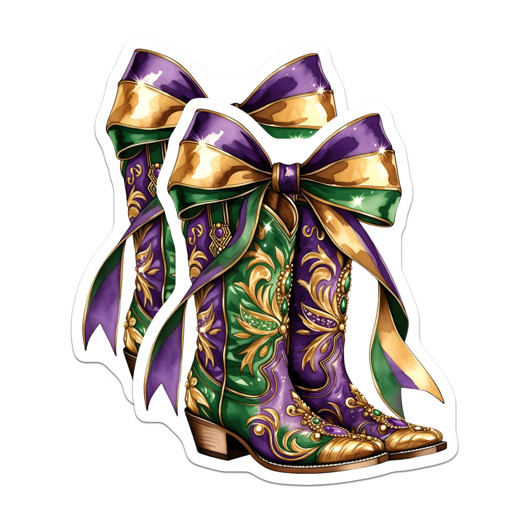 (2 Pack) Mardi Gras Boots Magnets - Festive Decor - Holiday Decorations - 5" On Longest Side - Premium Magnet - for Cars, Refrigerators, Toolboxes, Lockers - Made in USA - MAG15447