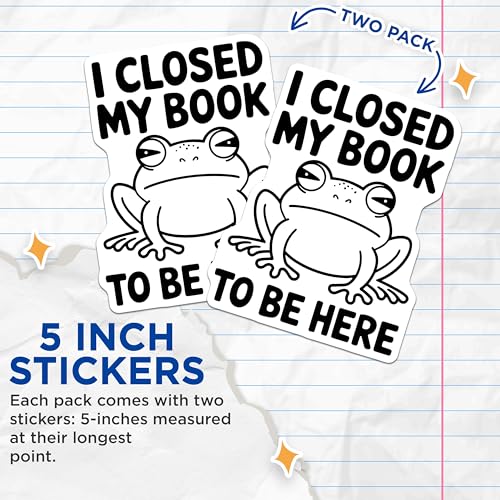 (2 Pack) Funny Frog Stickers - Book Lover Sticker - Reading Humor Sticker - Quirky Address Label - Snail Mail Decor - 5" On Longest Side - Sticks to Smooth Flat Surfaces - Made in USA - BMCS6741