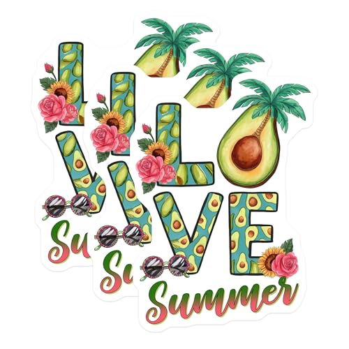 (3 Pack) Love Summer Decals - Avocado Decals - Summer Vibes Decal - 3 Inches On Longest Side - Easy Peel & Apply - Made in USA - 3MCS7147