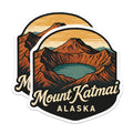 (2 Pack) Mount Katmai Stickers - Alaska National Park - Volcano Lake Landscape - 5" On Longest Side - Sticks to Smooth Flat Surfaces - Made in USA - BMCS20017