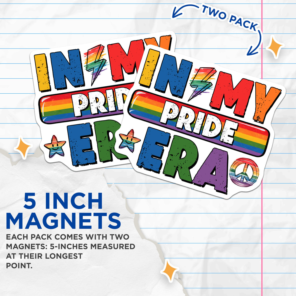 (2 Pack) Pride Era Magnets - Rainbow LGBTQ Ally Merch - Peace Sign Star Statement - 5 Inches On Longest Side - Thick Durable Magnet - Made in USA - MAG36681