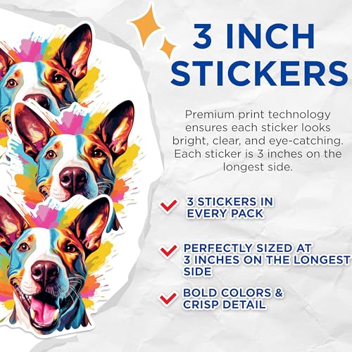 (3 Pack) Bull Terrier Decals - Colorful Dog Stickers - Laptop Decals - 3 Inches On Longest Side - Easy Peel & Apply - Made in USA - 3MCS0673