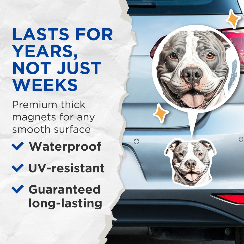 (2 Pack) Happy Pitbull Dog Magnets - Smiling Canine Buddy Decor - Pet Lover Refrigerator Magnets - 5 Inches On Longest Side - Thick Durable Magnet - Made in USA - MAG24779