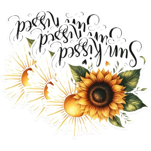 (3 Pack) Sun Kisses Decals - Sunflower Stickers - Laptop Decals - 3 Inches On Longest Side - Easy Peel & Apply - Made in USA - 3MCS1696