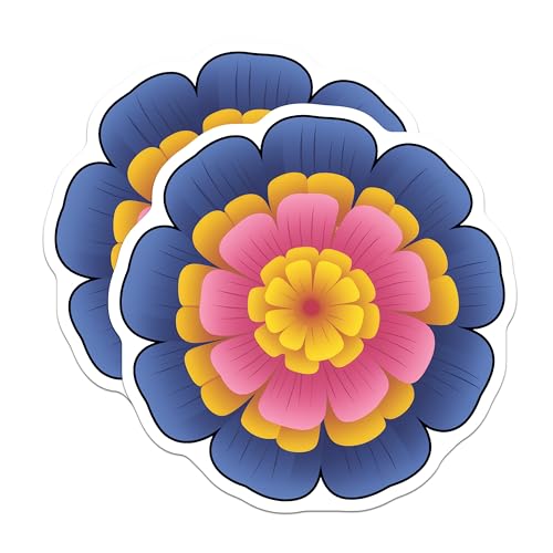 (2 Pack) Flower Stickers - Floral Decal - Bright Colorful Sticker for Laptops and Journals - 5" On Longest Side - Sticks to Smooth Flat Surfaces - Made in USA - BMCS9456