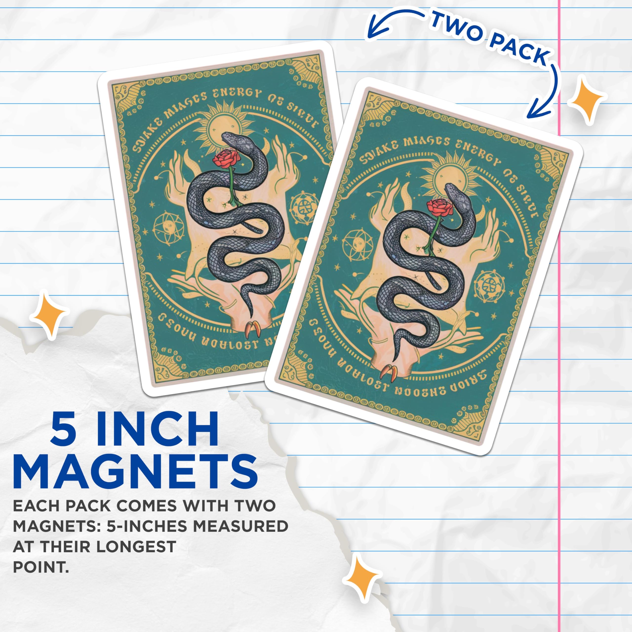 (2 Pack) Mystical Serpent Magnets - Snake Rose Sun Hands Art - Witchy Altar Aesthetic - Spiritual Kitchen Decor - 5 Inches On Longest Side - Thick Durable Magnet - Made in USA - MAG22451