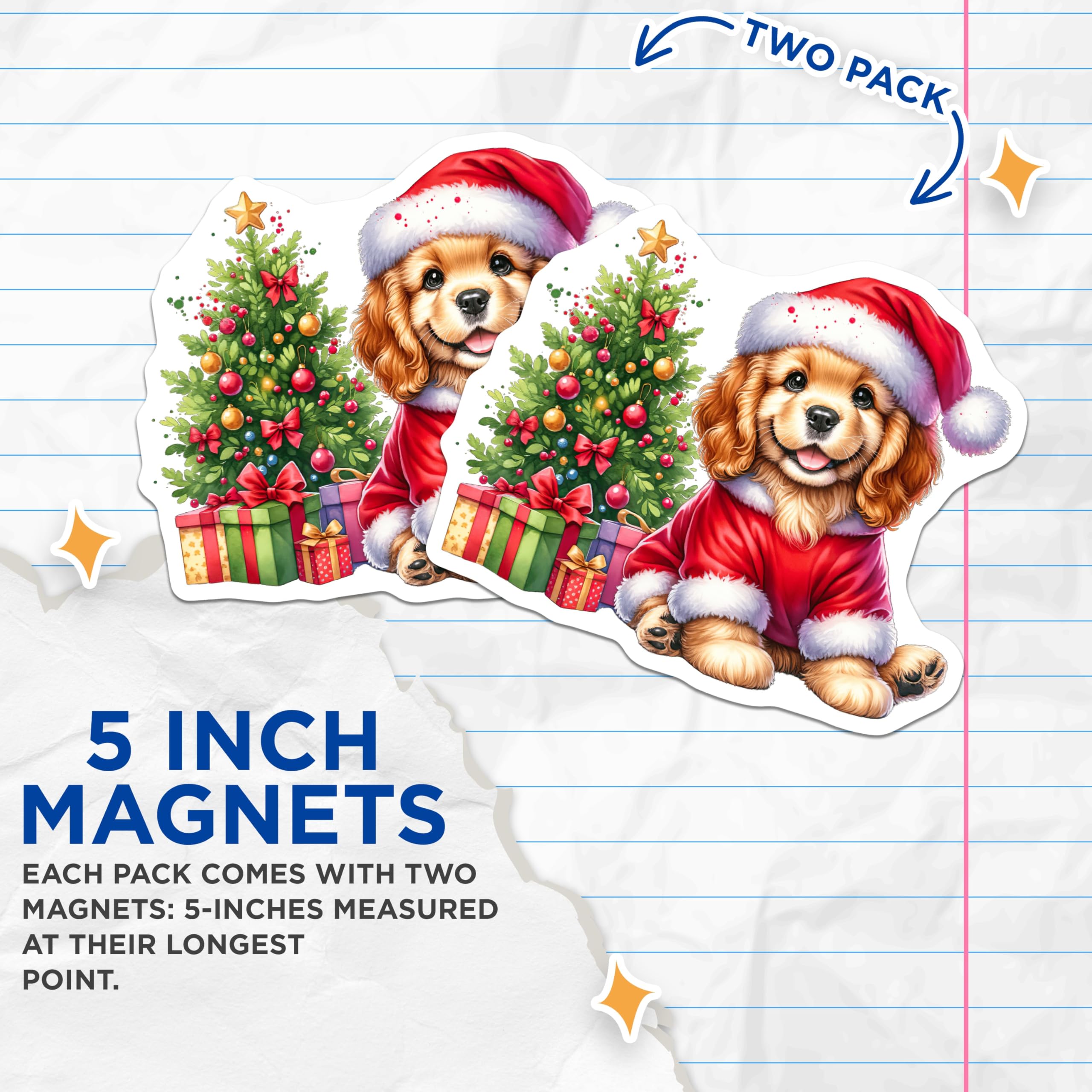 (2 Pack) Christmas Puppy Magnets - Santa Dog Refrigerator Decor - Holiday Pet Owner Locker Accessory - 5 Inches On Longest Side - Thick Durable Magnet - Made in USA - MAG30214