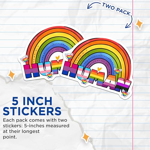 (2 Pack) Human Rainbow Pride Stickers - LGBTQ+ Inclusivity - Colorful Equality - 5" On Longest Side - Sticks to Smooth Flat Surfaces - Made in USA - BMCS8265