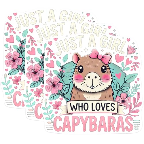 (3 Pack) Capybara Lover Decals - Just a Girl - Laptop Decal - 3 Inches On Longest Side - Easy Peel & Apply - Made in USA - 3MCS0975