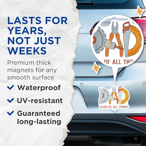 (2 Pack) Dad Fixer of All Things Magnets - Funny Dad Meme Magnets - Father's Day Decor for Dad from Kids - 5" On Longest Side - for Cars, Refrigerators, Toolboxes, Lockers - Made in USA BMCS3412