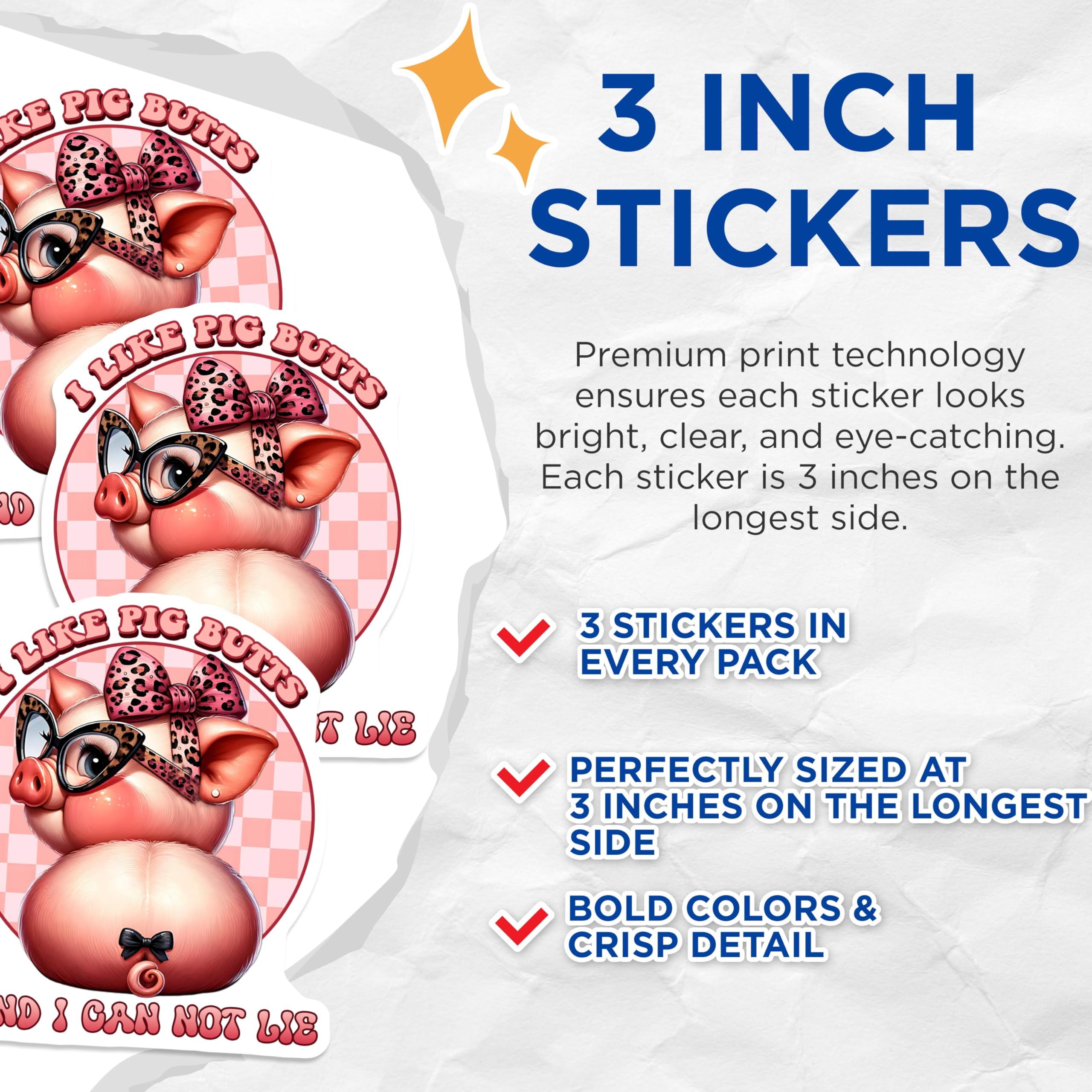 (3 Pack) Pig Butts Decals - Funny Pig Decals - Animal Humor Sticker - 3 Inches On Longest Side - Easy Peel & Apply - Made in USA - 3MCS6691