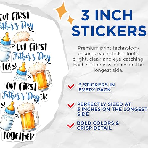 (3 Pack) First Fathers Day Decals - New Dad - Beer Mug and Baby Bottle Decals - 3 Inches On Longest Side - Easy Peel & Apply - Made in USA - 3MCS6261