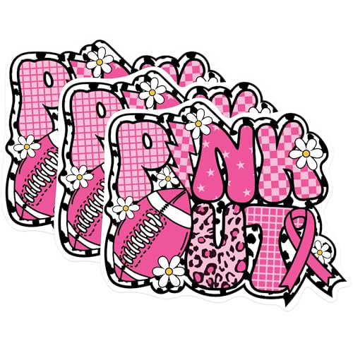 (3 Pack) Pink Out Football Decals - Breast Cancer Awareness - Laptop Decals - 3 Inches On Longest Side - Easy Peel & Apply - Made in USA - 3MCS1039