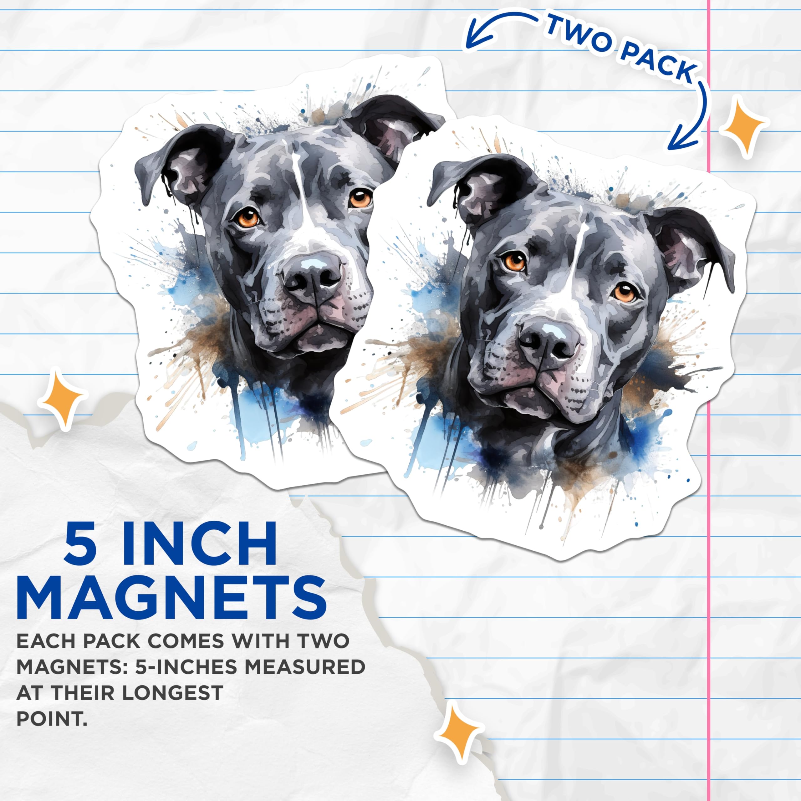 (2 Pack) Pitbull Magnets - Watercolor Dog Art Appliance Decor - Pit Bull Mom Dad Home Fridge Locker Display - 5 Inches On Longest Side - Thick Durable Magnet - Made in USA - MAG24423