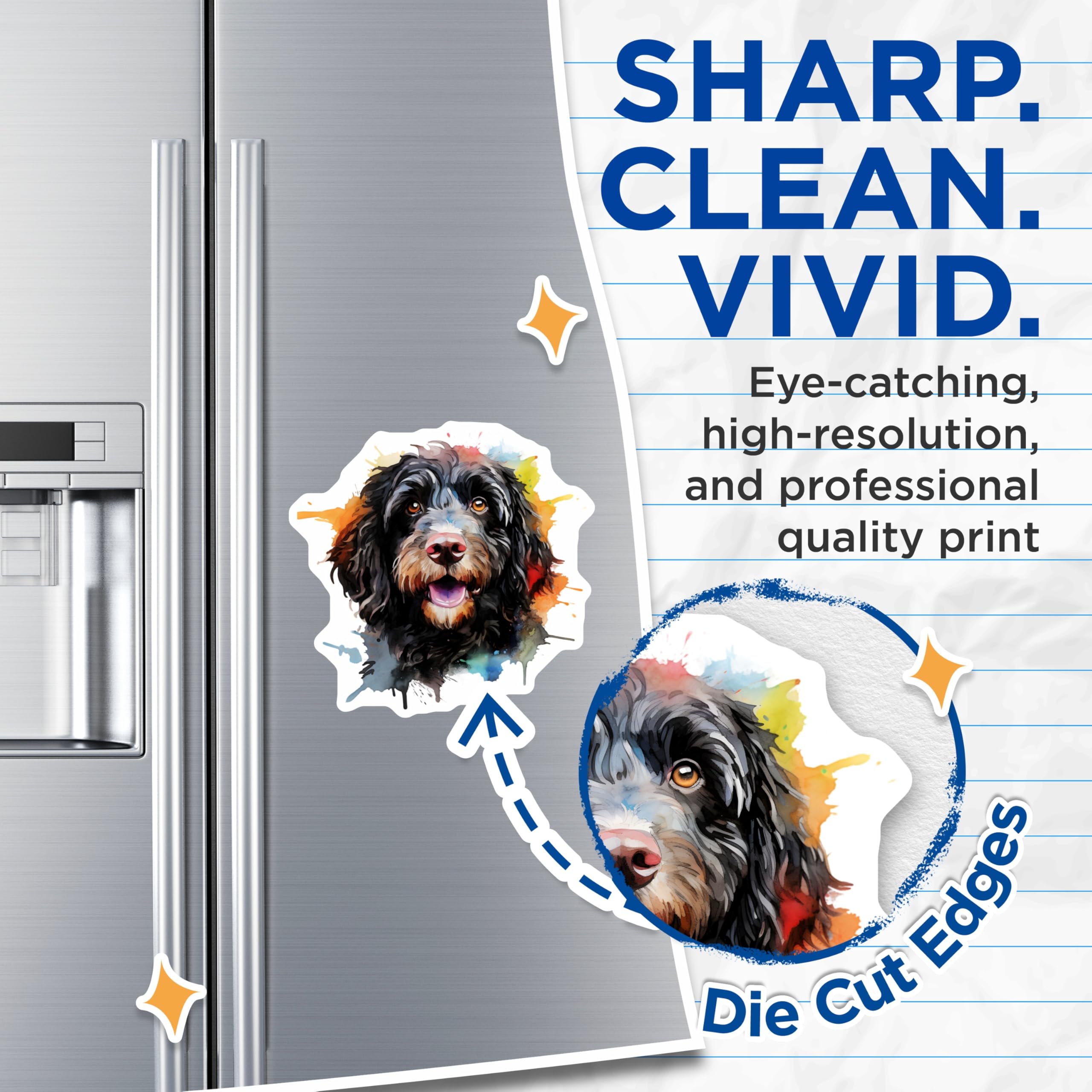 (2 Pack) Watercolor Dog Magnets - Cute Doodle Art - Pet Lover Fridge Decor - Cockapoo Labradoodle Animal Friend - 5 Inches On Longest Side - Thick Durable Magnet - Made in USA - MAG26803