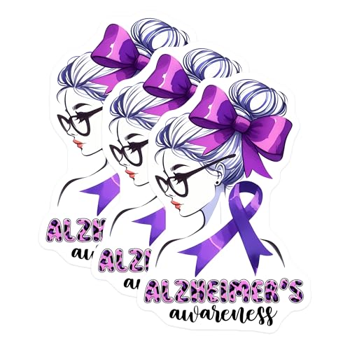 (3 Pack) Alzheimers Awareness Decals - Purple Ribbon Girl - Laptop Decals - 3 Inches On Longest Side - Easy Peel & Apply - Made in USA - 3MCS8559