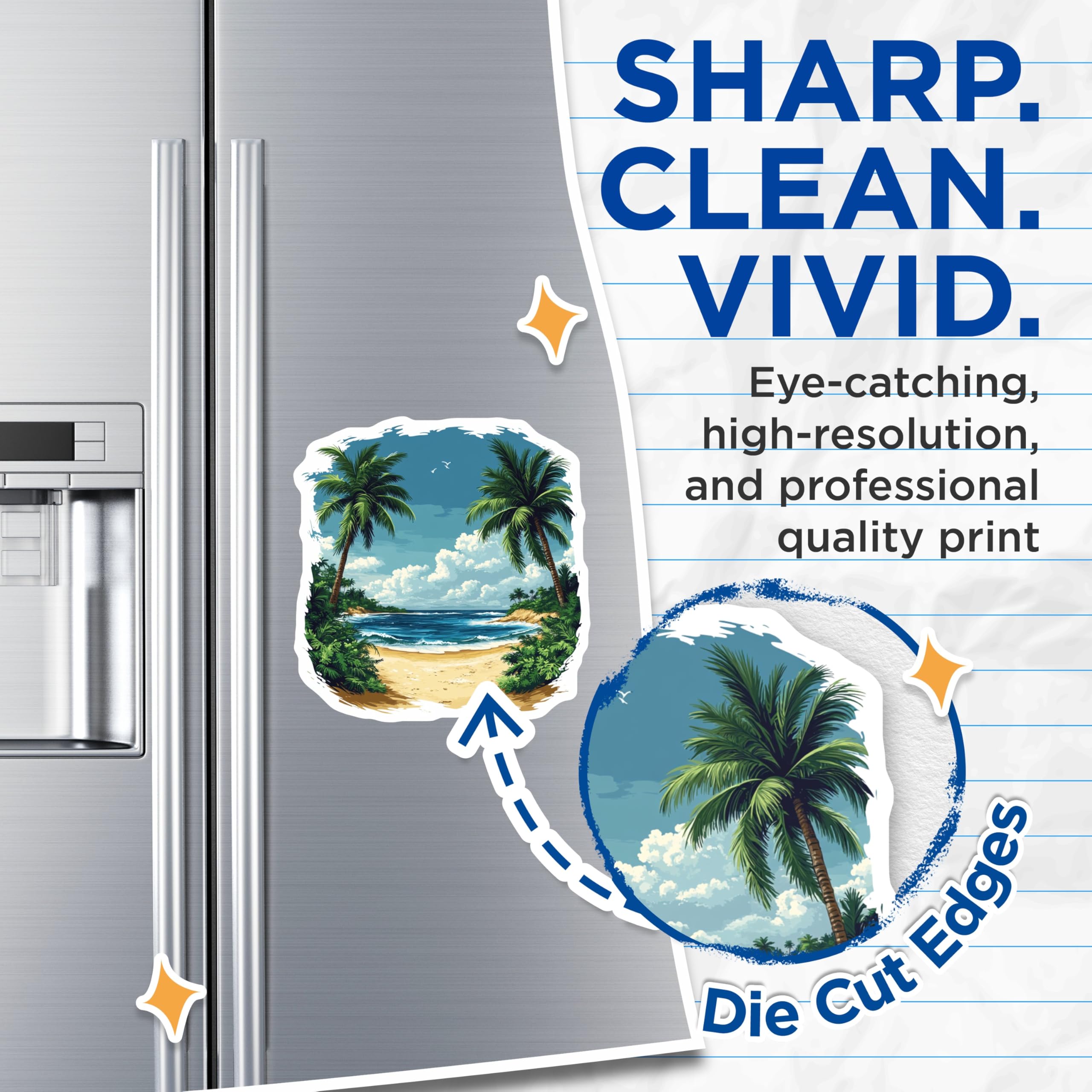 (2 Pack) Tropical Beach Magnets - Ocean View Decor - Palm Tree Summer Vibe - 5 Inches On Longest Side - Thick Durable Magnet - Made in USA - MAG28901