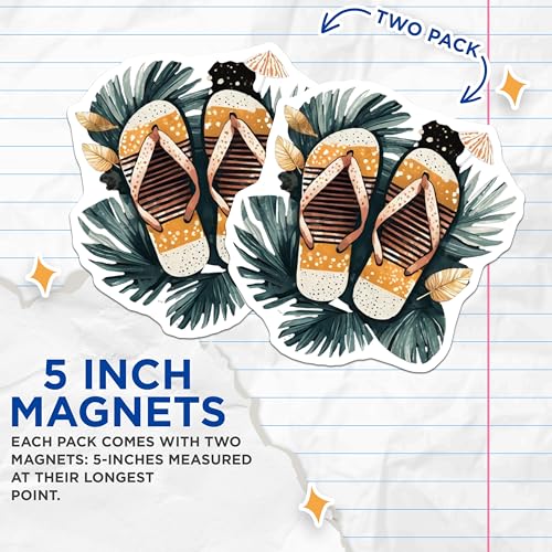 (2 Pack) Summer Flip Flops Magnets Magnets - Beach House Decor - 5" On Longest Side - Made in USA - Sticks to Refrigerators & Metal Surfaces - MAG9331