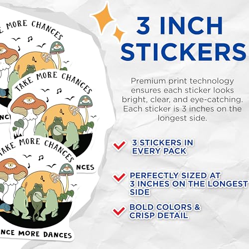 (3 Pack) Frog Dance Decals - Mushroom Eye - Laptop Decal - 3 Inches On Longest Side - Easy Peel & Apply - Made in USA - 3MCS4667