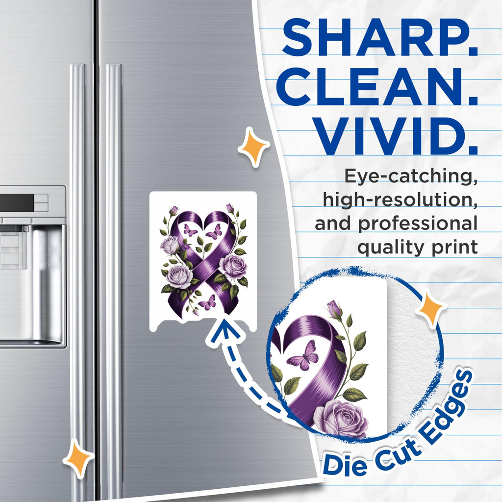 (2 Pack) Purple Ribbon Magnets - Butterfly Rose Magnets - Awareness Magnets - 5" On Longest Side - Premium Magnet - for Cars, Refrigerators, Toolboxes, Lockers - Made in USA - MAG15586