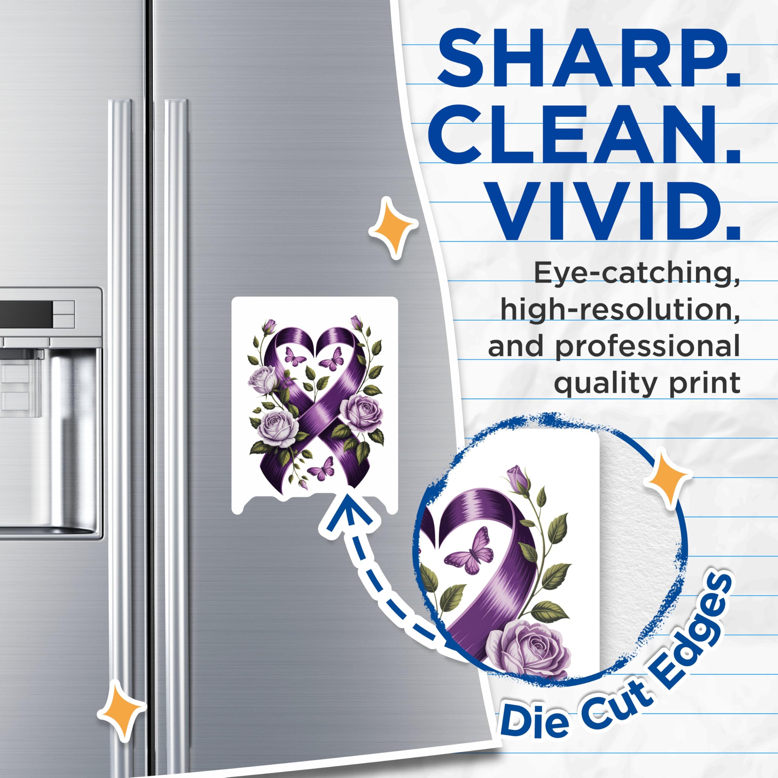 (2 Pack) Purple Ribbon Magnets - Butterfly Rose Magnets - Awareness Magnets - 5" On Longest Side - Premium Magnet - for Cars, Refrigerators, Toolboxes, Lockers - Made in USA - MAG15586