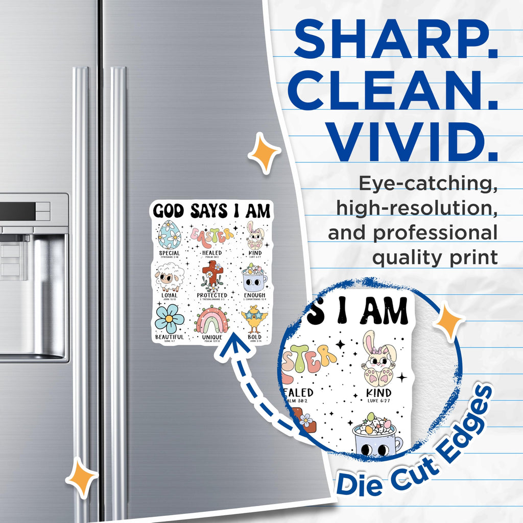 (2 Pack) Christian Affirmation Magnets - God Says I Am Bible Verse Decor - Inspirational Easter Refrigerator Magnets - 5 Inches On Longest Side - Thick Durable Magnet - Made in USA - MAG19676