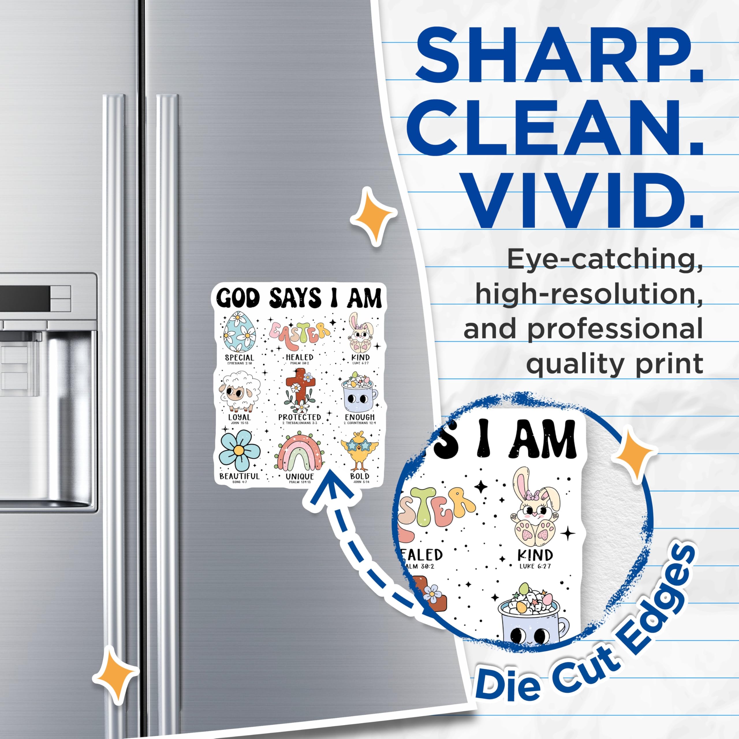 (2 Pack) Christian Affirmation Magnets - God Says I Am Bible Verse Decor - Inspirational Easter Refrigerator Magnets - 5 Inches On Longest Side - Thick Durable Magnet - Made in USA - MAG19676