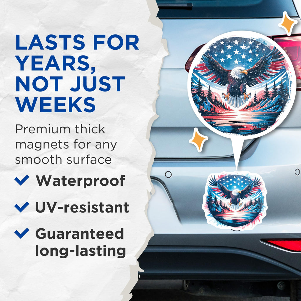 (2 Pack) American Eagle Magnets - Patriotic USA Decor - Bald Eagle Wildlife Art - 5 Inches On Longest Side - Thick Durable Magnet - Made in USA - MAG21069