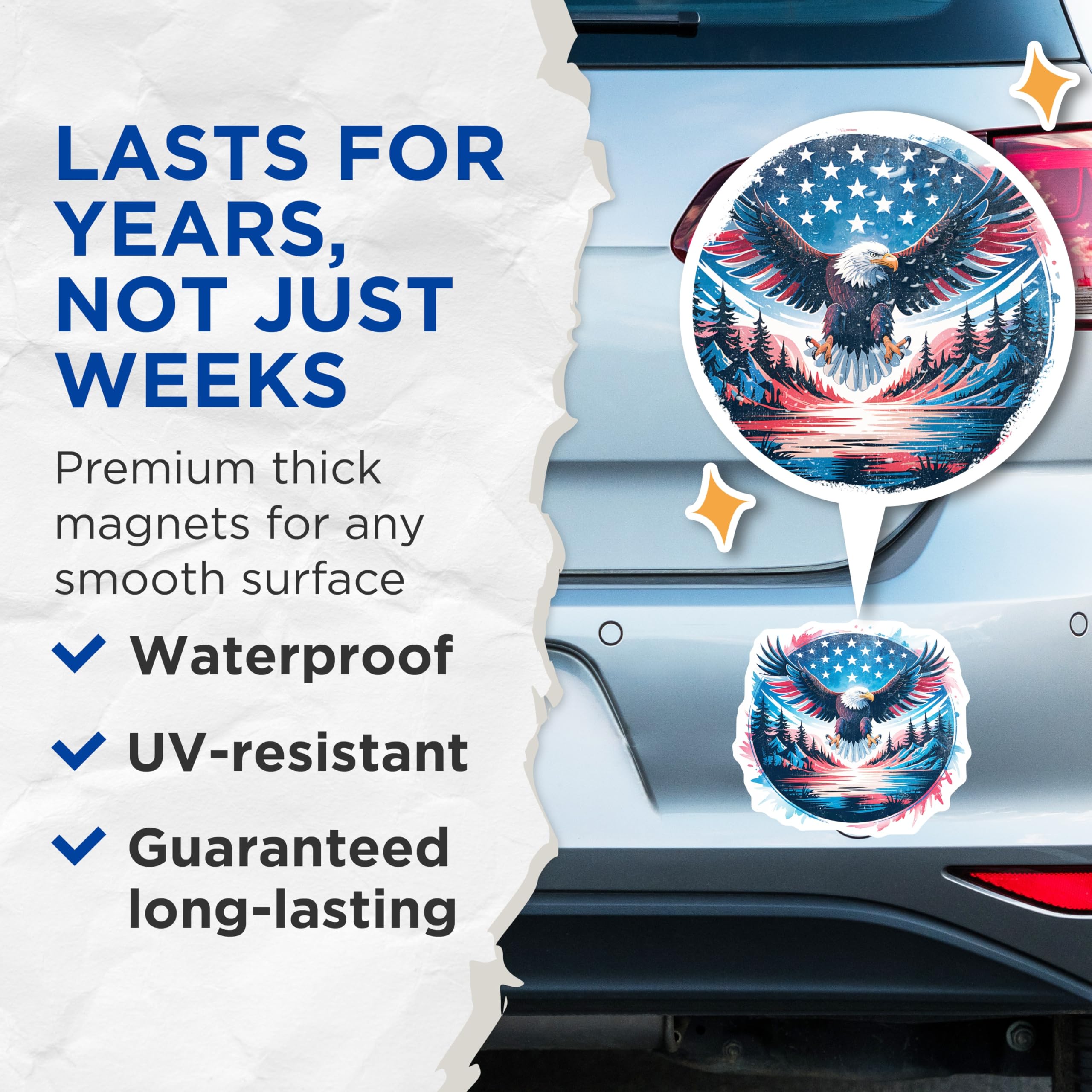 (2 Pack) American Eagle Magnets - Patriotic USA Decor - Bald Eagle Wildlife Art - 5 Inches On Longest Side - Thick Durable Magnet - Made in USA - MAG21069