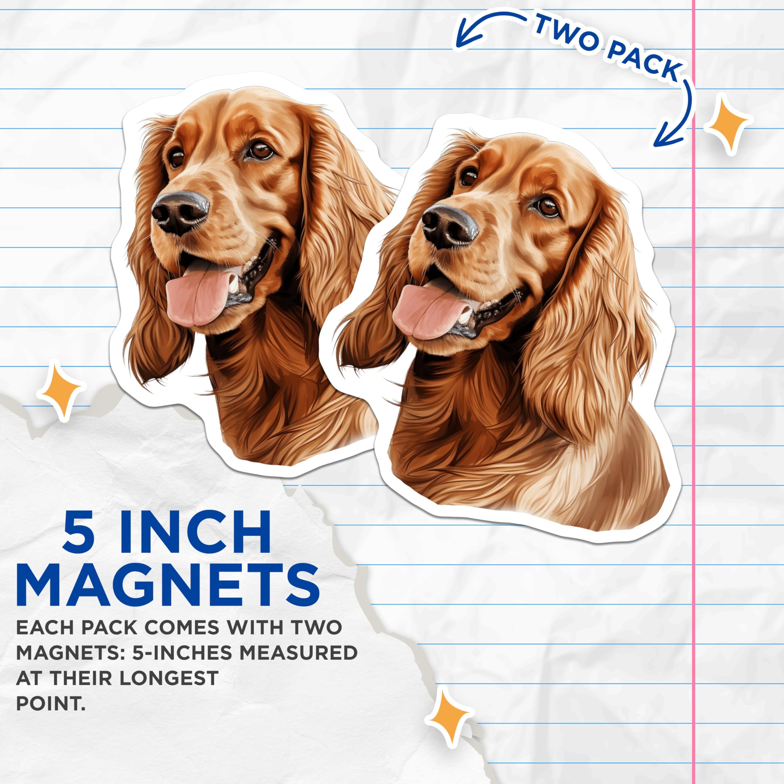(2 Pack) Cocker Spaniel Magnets - Golden Retriever Pup Decor - Dog Lover Kitchen Art - 5 Inches On Longest Side - Thick Durable Magnet - Made in USA - MAG26809