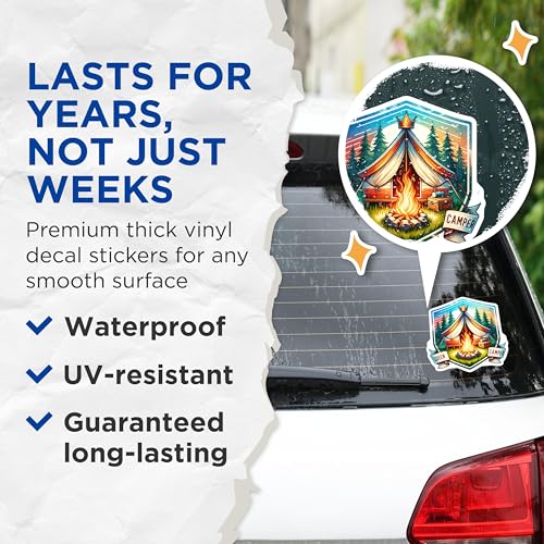 (2 Pack) Queen Camper Stickers - Camping Themed Sticker - Outdoor Adventure Decal - 5" On Longest Side - Sticks to Smooth Flat Surfaces - Made in USA - BMCS6796