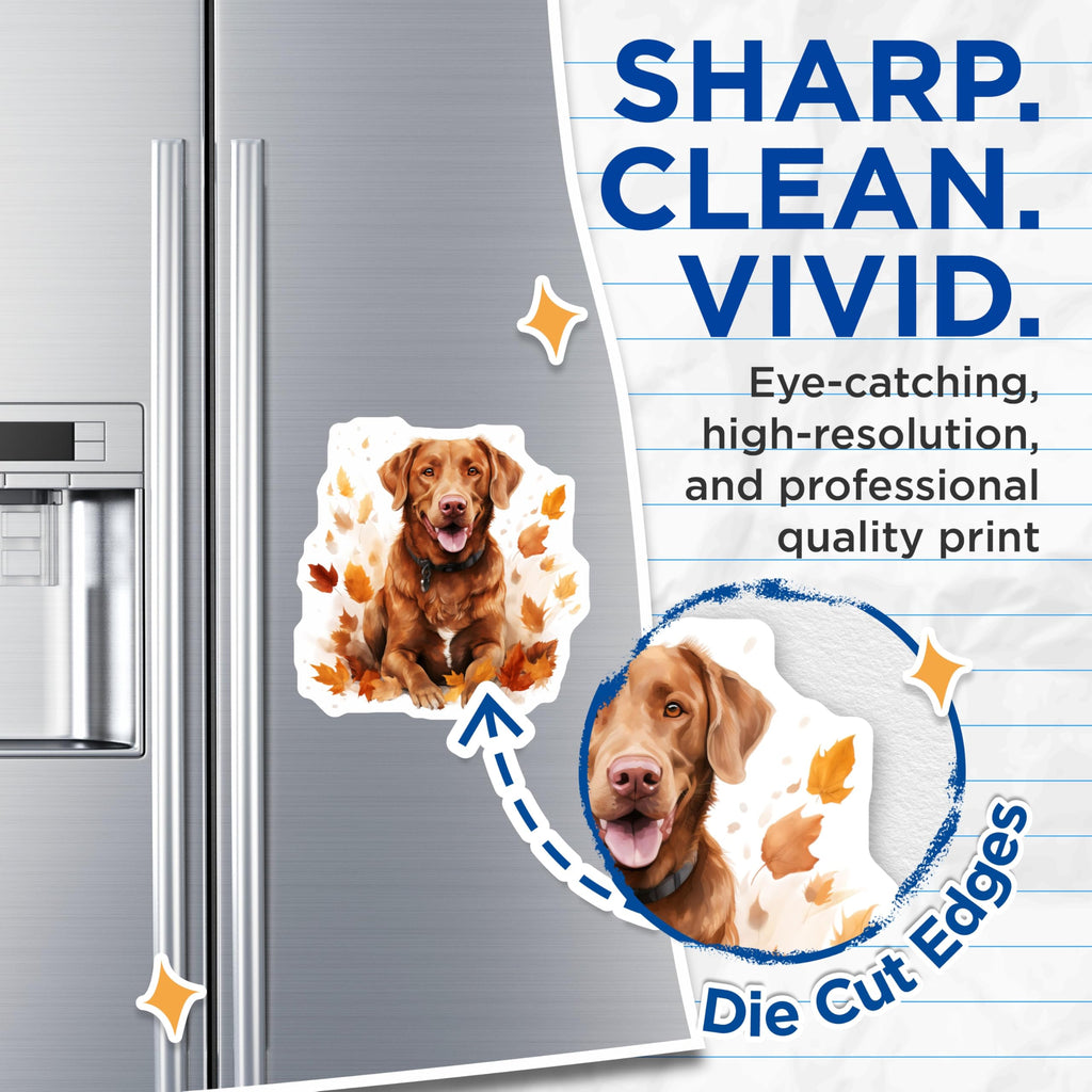 (2 Pack) Autumn Retriever Magnets - Happy Dog Art - Fall Leaves Decor - 5 Inches On Longest Side - Thick Durable Magnet - Made in USA - MAG26723