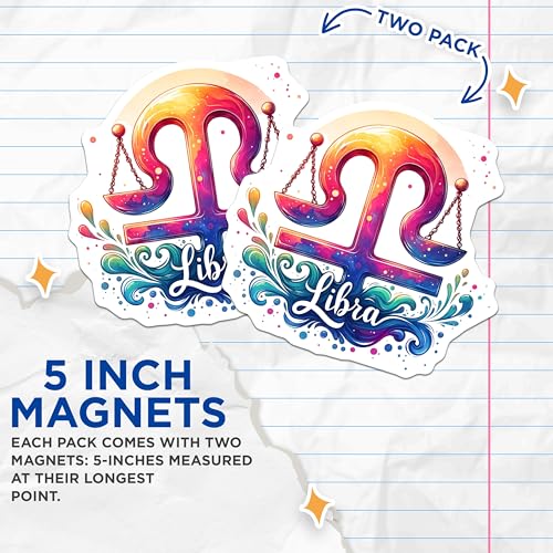 (2 Pack) Libra Zodiac Sign Magnets - Astrology - Horoscope - Star Sign Zodiac Decor - 5" On Longest Side - for Cars, Fridges, Toolboxes - Made in USA - MAG6810