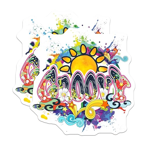 (2 Pack) Groovy Hippie Stickers - Colorful 70s Retro Stickers - Vinyl Decal Art for Water Bottles Laptops - 5" On Longest Side - Sticks to Smooth Flat Surfaces - Made in USA - BMCS4726