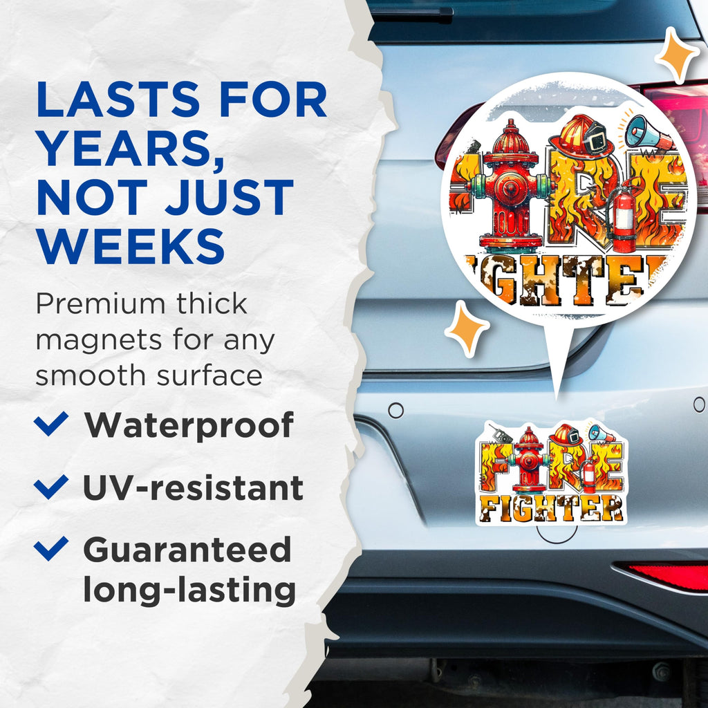(2 Pack) Firefighter Magnets - Fire Rescue Hero - Firefighter's Gear Fridge Decorations - 5" On Longest Side - Premium Magnet - for Cars, Refrigerators, Toolboxes, Lockers - Made in USA - MAG14027