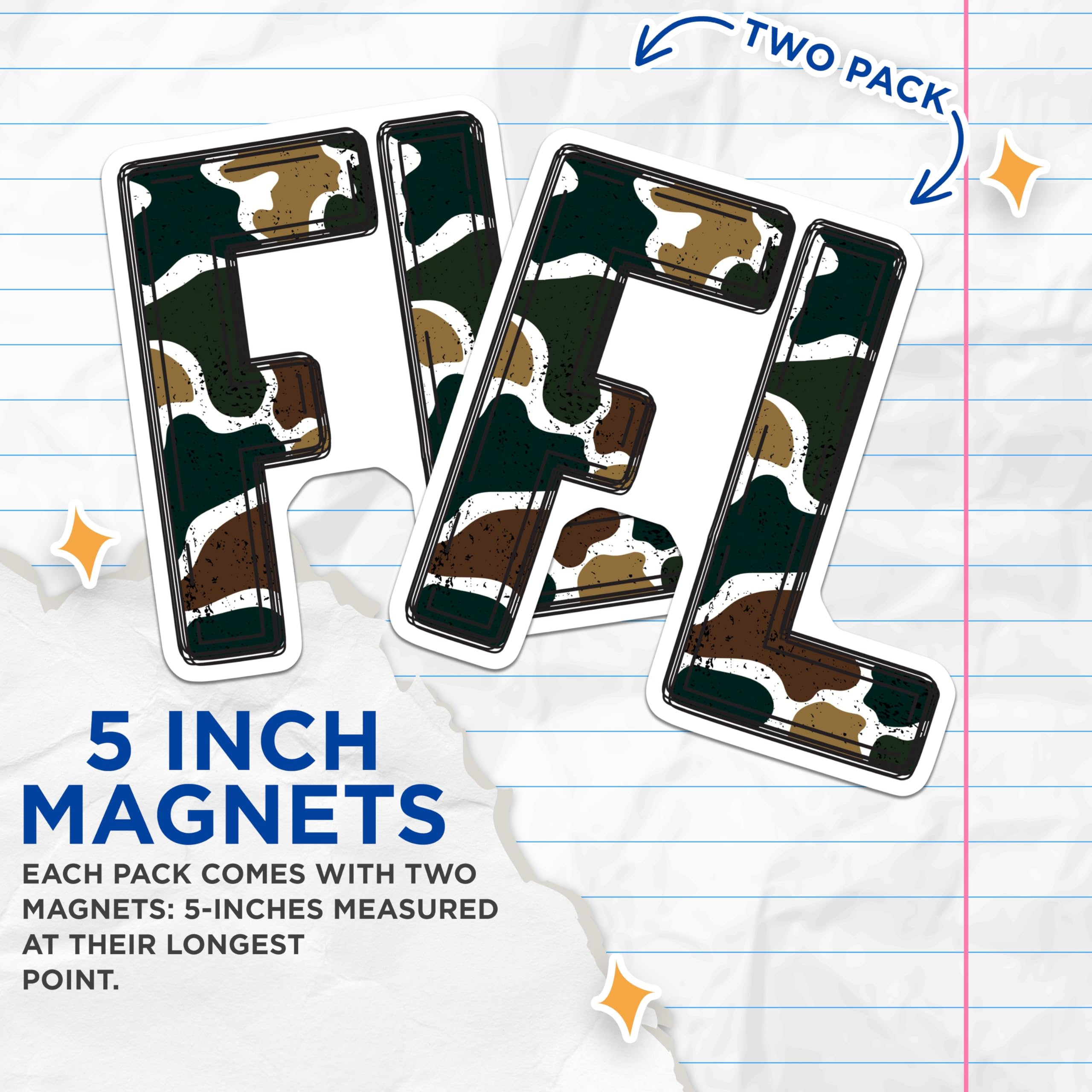 (2 Pack) Camouflage FL Letters Magnets - Military Abstract Initials - Distressed Pattern Alphabet Decor - State Pride Florida - 5 Inches On Longest Side - Thick Durable Magnet - Made in USA - MAG21458