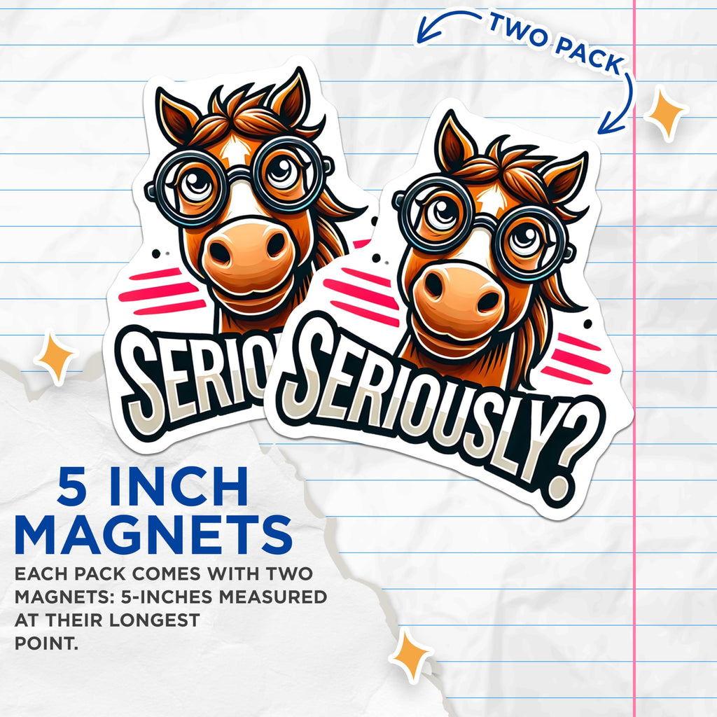 (2 Pack) Horse Magnets - Funny Horse Lover - Novelty Magnets - 5" On Longest Side - Premium Magnet - for Cars, Refrigerators, Toolboxes, Lockers - Made in USA - MAG14628